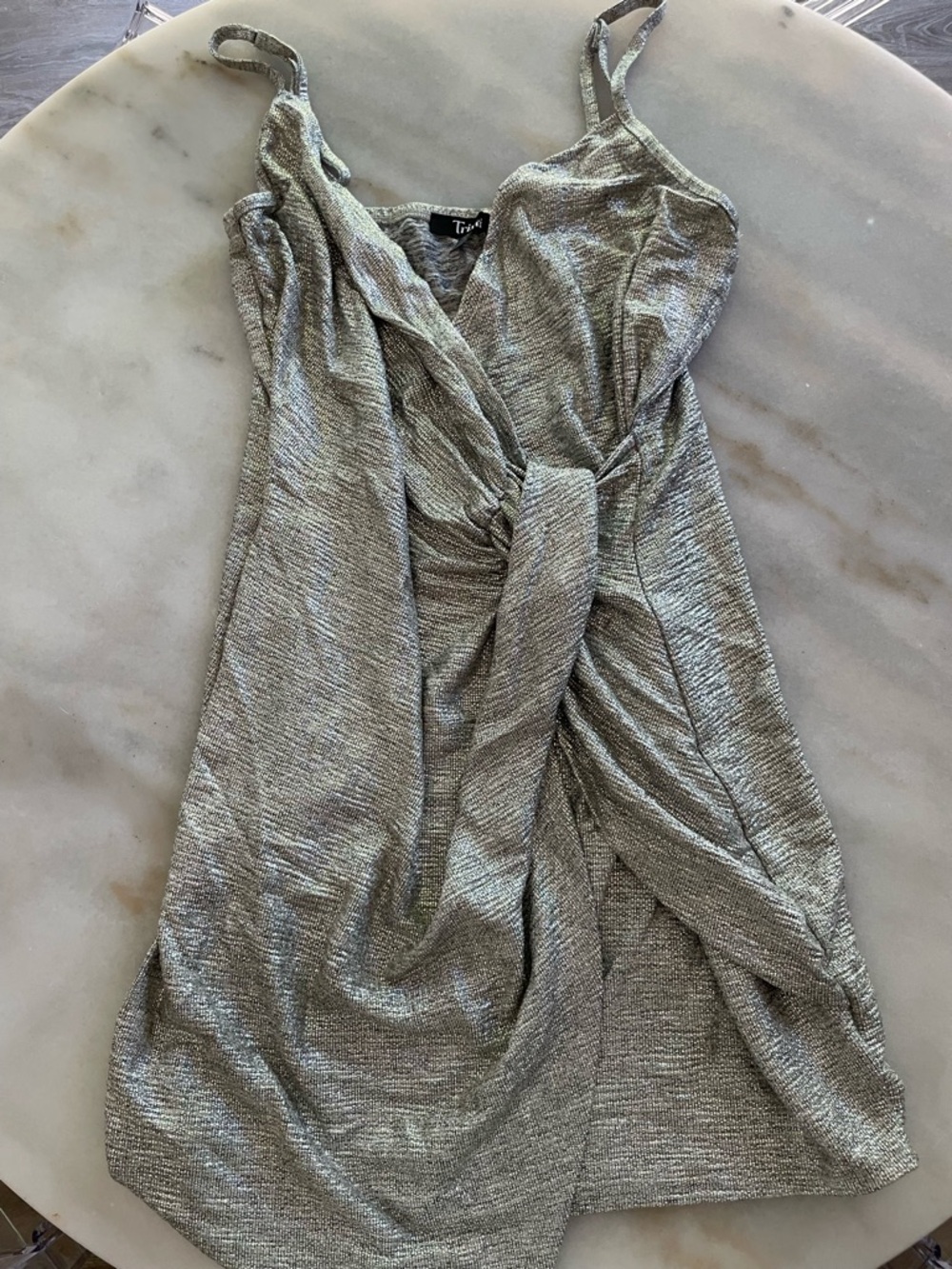 Trixxi Metallic Silver V-Neck Slip Top size L